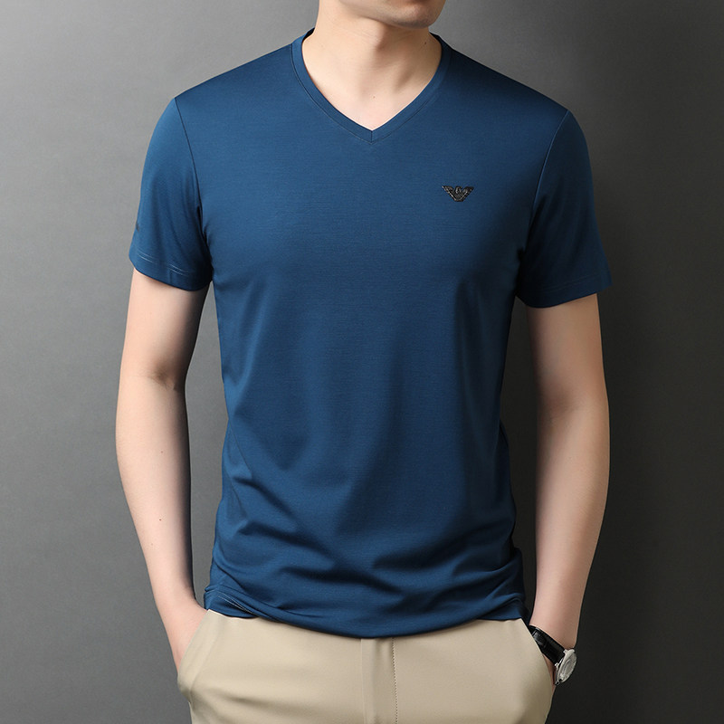 秋季新款短袖t恤男士V领潮流纯色衣服宽松体恤QLM88231-P65图片