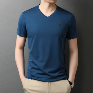 秋季新款短袖t恤男士V领潮流纯色衣服宽松体恤QLM88231-P65图片