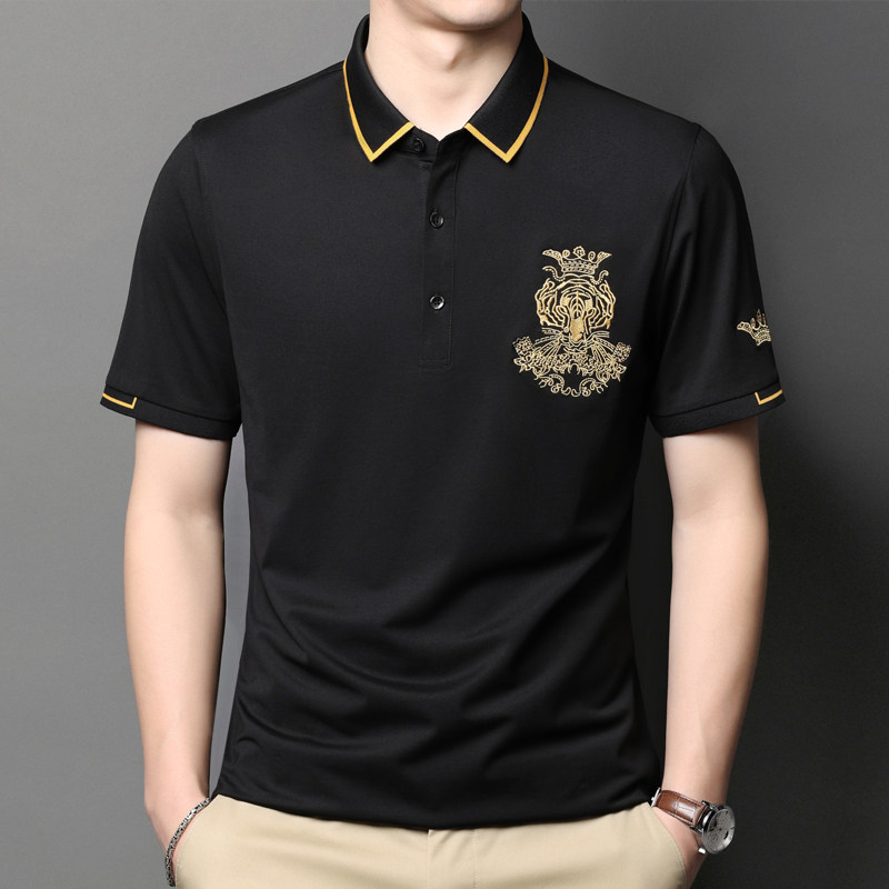 中年男士时尚刺绣短袖T恤男薄款翻领爸爸夏装上衣AJY28010-P70,男装T恤,电商B212（原钱塘6029）
