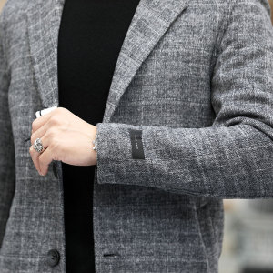 秋冬新款纯色商务休闲外套双面呢修身格子大衣男KCN959-1-P350图片