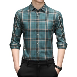 秋季商务格子免烫衬衫男修身长袖宽松刺绣衬衣秋装ZELD8832-P110图片