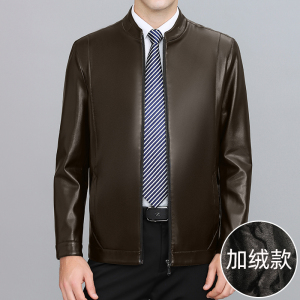 男士百搭皮衣外套男加绒款中年休闲立领皮夹克爸爸男装S995-P150图片