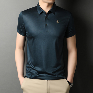 桑蚕丝T恤男短袖夏季中年男士商务休闲纯色半袖体恤衫D1206-P108图片