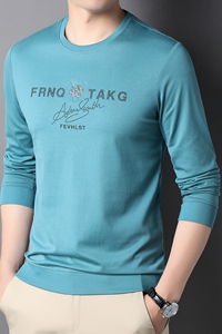t恤男秋季新款圆领百搭休闲日常纯色烫钻长袖上衣QLM77194-P75图片