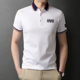 2021夏季新款商务休闲翻领男士刺绣短袖T恤中青年QLM88174-P70，男装T恤，电商B212（原钱塘6029）