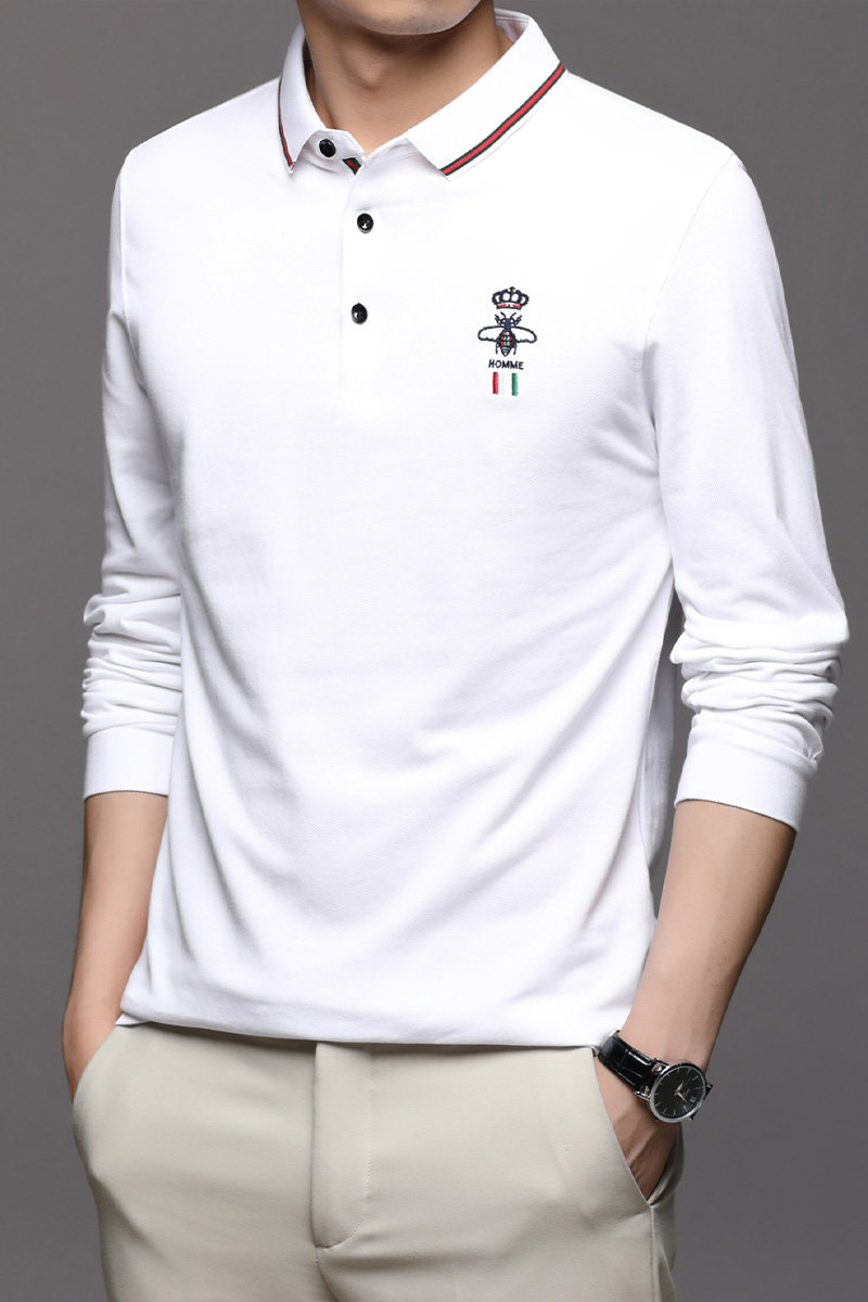 2021秋季新款POLO衫男宽松纯色纯棉刺绣徽章长袖t恤LJ8241-P70,男装T恤,电商B212（原钱塘6029）
