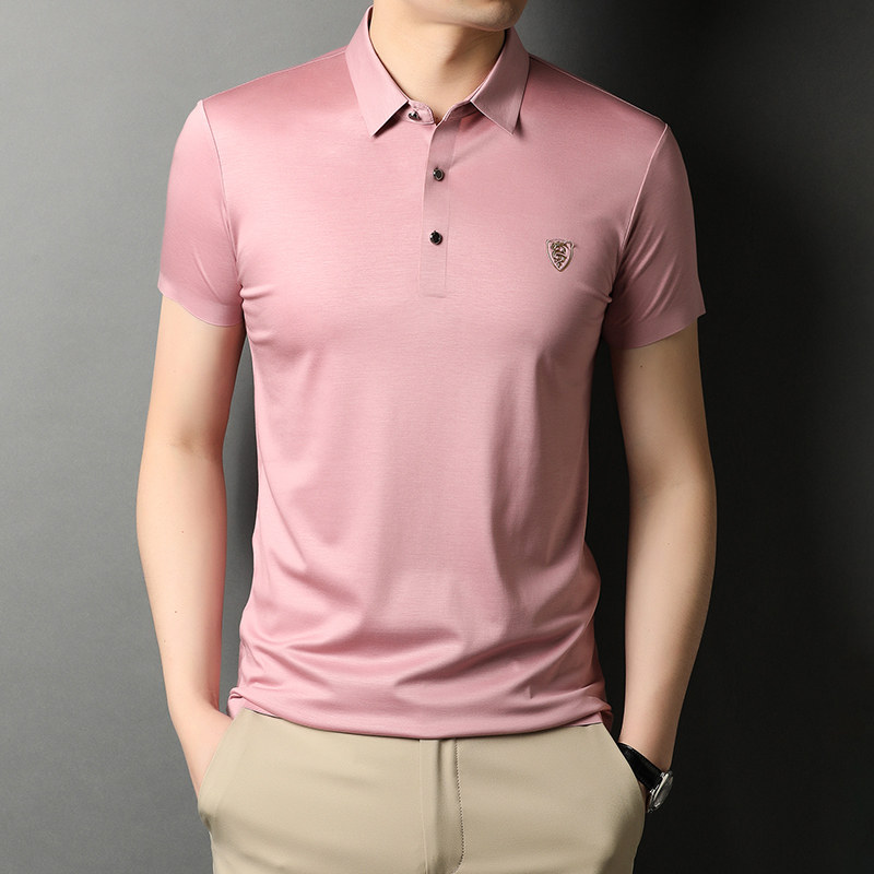 桑蚕丝短袖T恤男夏季中青年男士休闲宽松半袖POLO体恤D1205-P108,男装T恤,电商B212（原钱塘6029）