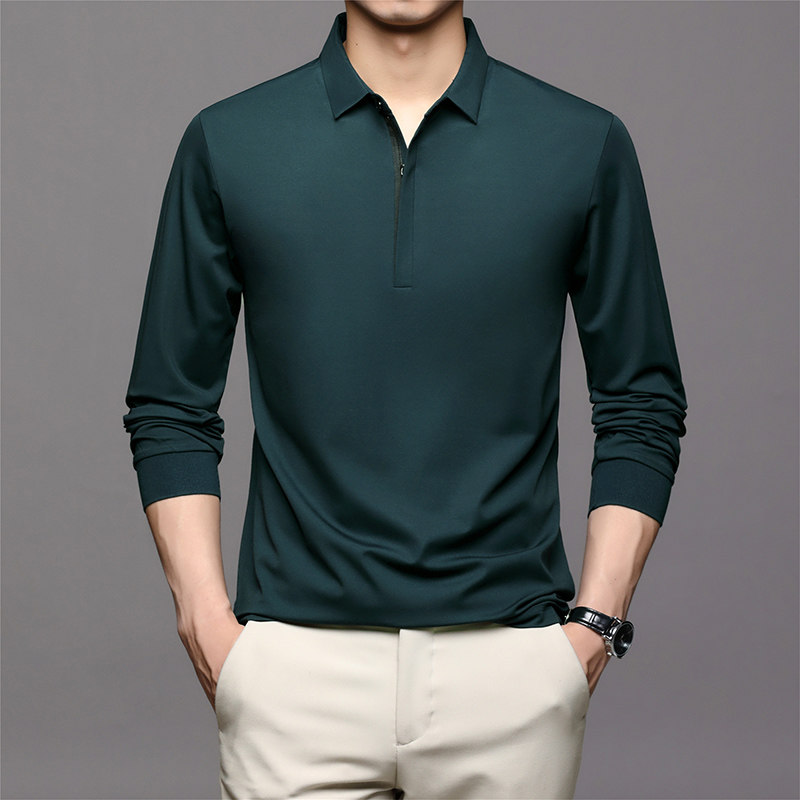 长袖t恤男春秋季宽松中年纯色翻领POLO衫秋衣潮打底衫LJ20868-P80,男装Polo衫,电商B212（原钱塘6029）