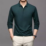 长袖t恤男春秋季宽松中年纯色翻领POLO衫秋衣潮打底衫LJ20868-P80，男装Polo衫，电商B212（原钱塘6029）