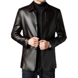 皮衣外套男中长款单排扣冬季男士休闲翻领加厚皮夹克P1805-P180，男装皮衣，电商B212（原钱塘6029）