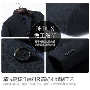 爸爸冬装外套羊毛呢子大衣男中长款脱卸羽绒内胆水貂领L718-P280图片