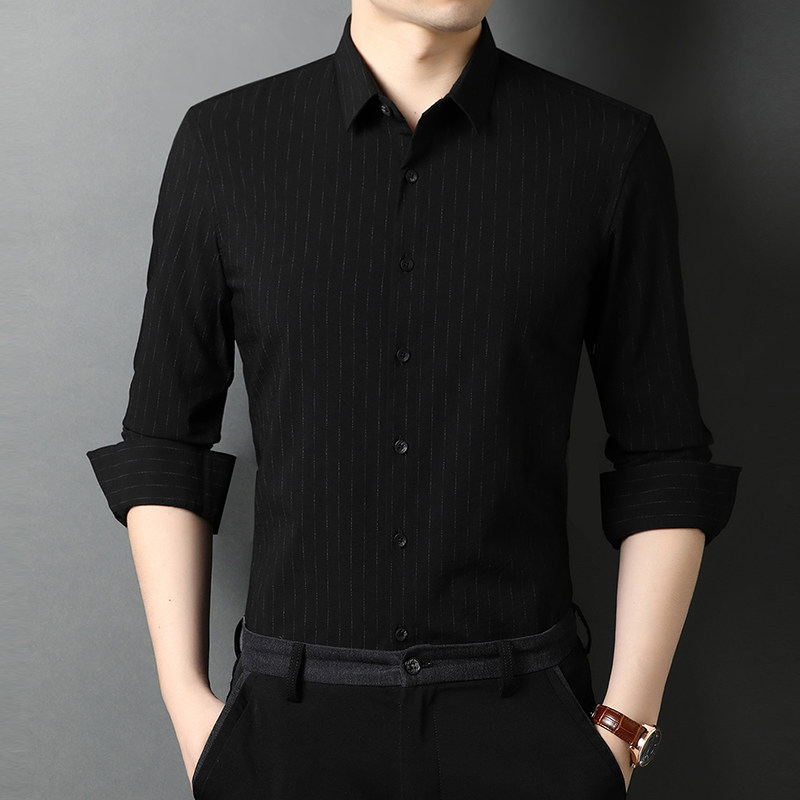 秋季衣服衬衫男长袖修身条纹气衬衣纯色百搭打底衫QLM55221-P85,男装衬衫,电商B212（原钱塘6029）