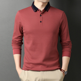 2021秋款长袖t恤男纯色翻领商务休闲polo衫纯棉体恤QLM55155-P75，男装Polo衫，电商B212（原钱塘6029）
