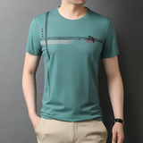 轻奢T恤男秋季印花短袖经典圆领纯色运动休闲男t恤QLM88227-P65，男装T恤，电商B212（原钱塘6029）