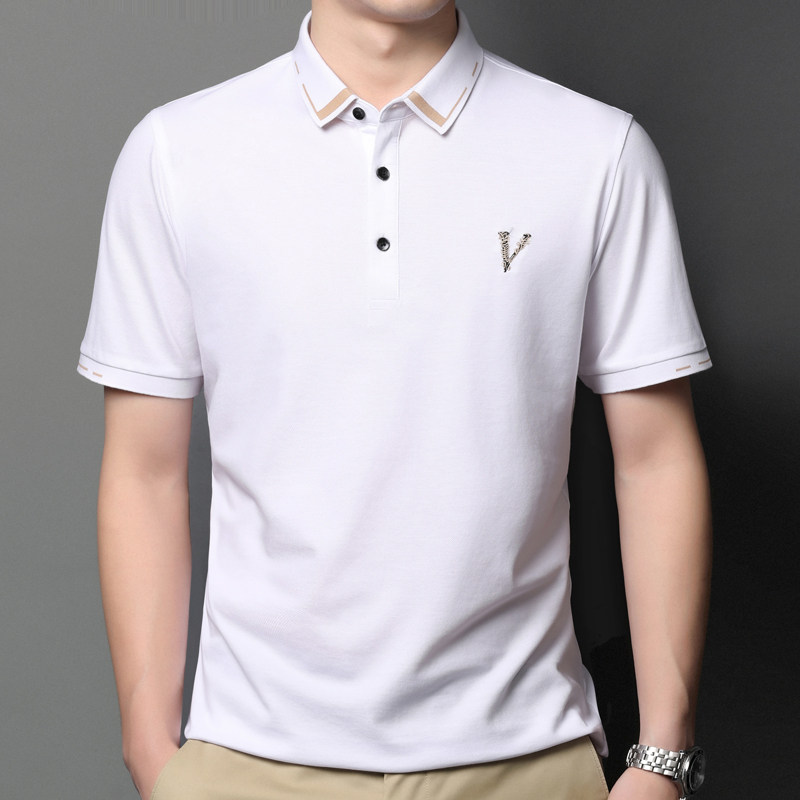 爸爸夏装短袖T恤男薄款翻领上衣服中青年男士体恤衫AJY28020-P70,男装T恤,电商B212（原钱塘6029）