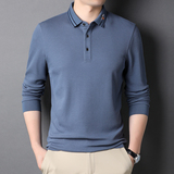 休闲翻领纯棉T恤2021秋季新款衣服男士长袖打底体恤QLM77168，男装T恤，电商B212（原钱塘6029）