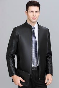 皮衣男加绒加厚外套春季中年男士休闲立领皮夹克爸爸装S995-P150图片