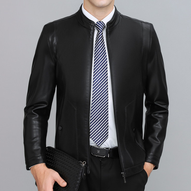 2021春季男士皮夹克外套中年休闲立领水洗皮衣爸爸春装S2025-P140，男装皮衣，电商B212（原钱塘6029）