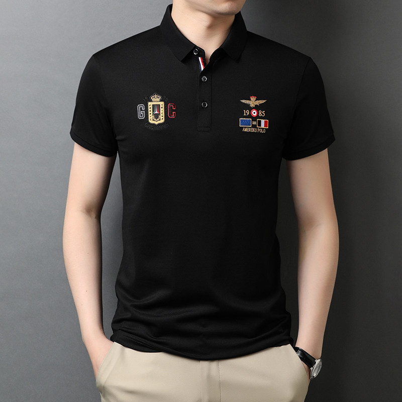 爸爸夏装短袖t恤休闲纯色男士POLO衫夏季中年上衣QLM88157-P75,男装T恤,电商B212（原钱塘6029）