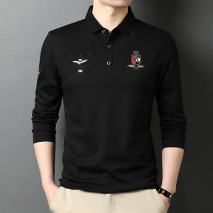 商务休闲长袖刺绣翻领Polo衫男士2021秋季打底T恤QLM55137-P80图片