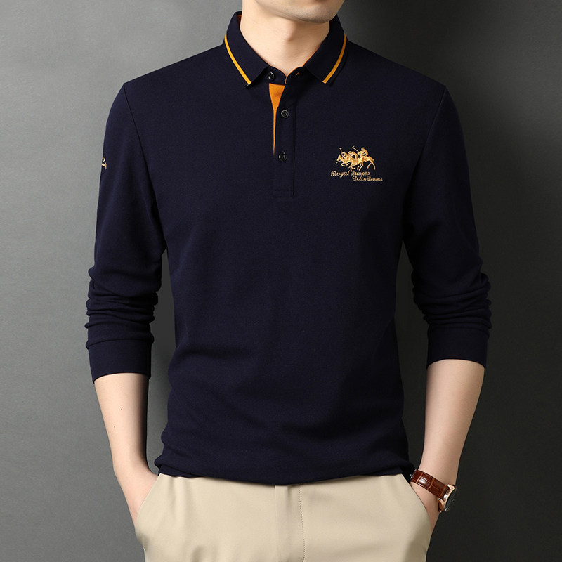 春秋季新款纯棉宽松T恤男长袖男士休闲潮流打底POLO衫21D6685-P70,男装T恤,电商B212（原钱塘6029）
