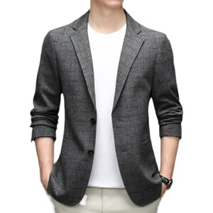 新款中青年小西服男休闲型单西外套格子商务小西装AJY2209-P185图片