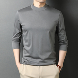 秋季新款冰丝2021男士圆领纯色长袖T恤丝光棉POLO衫QLM55202-P75，男装T恤，电商B212（原钱塘6029）
