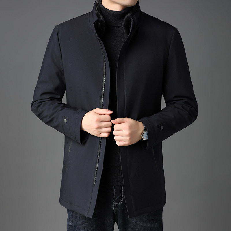 90%白鸭绒纯色商务休闲中长款羽绒服男加厚羽绒大衣男H2088-P340图片