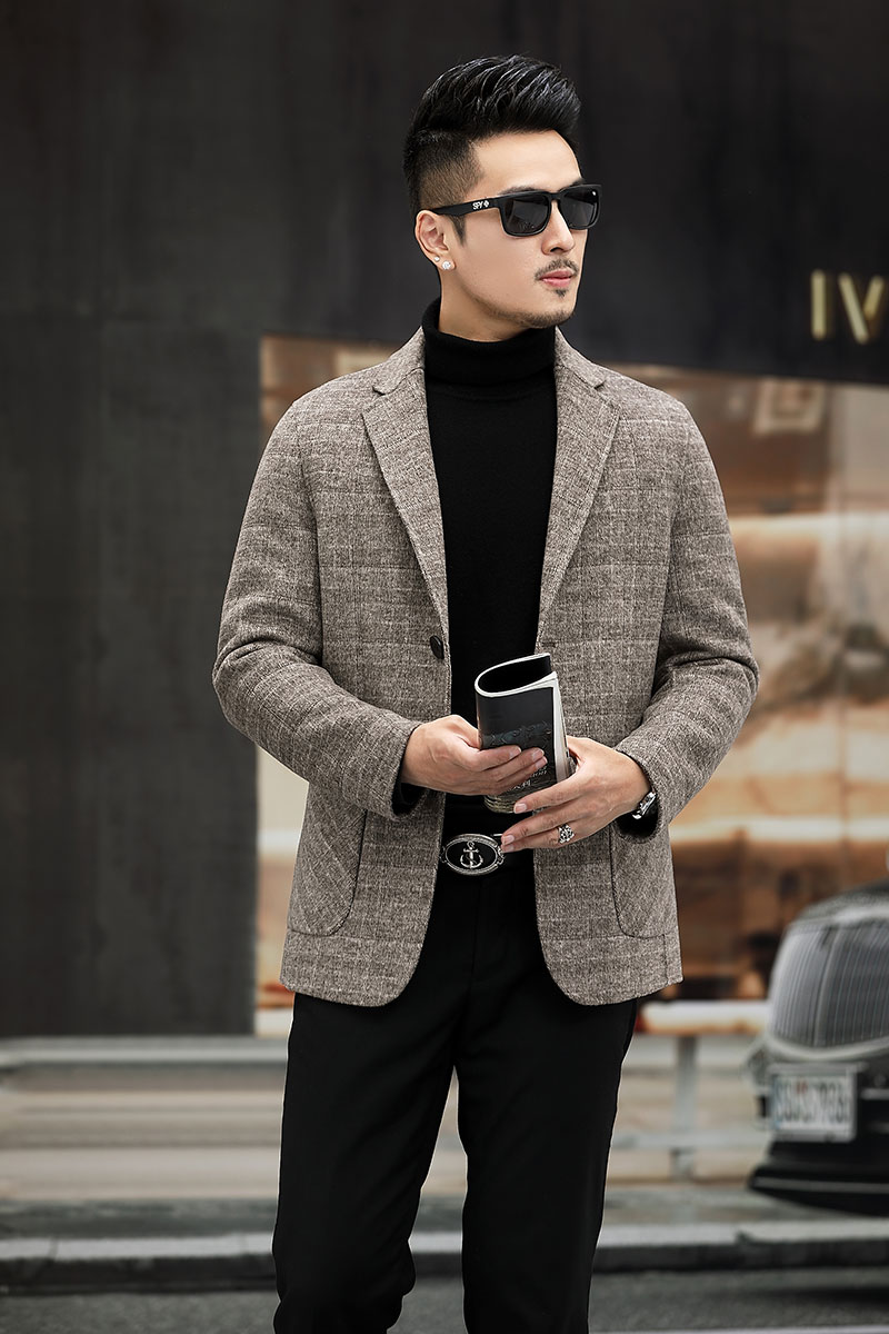 羊毛大衣男双面呢可拆分羽绒内胆休闲翻领毛呢外套KCN2122-8-P330,男装毛呢大衣,电商B212（原钱塘6029）
