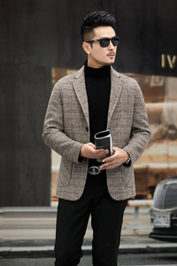 羊毛大衣男双面呢可拆分羽绒内胆休闲翻领毛呢外套KCN2122-8-P330图片