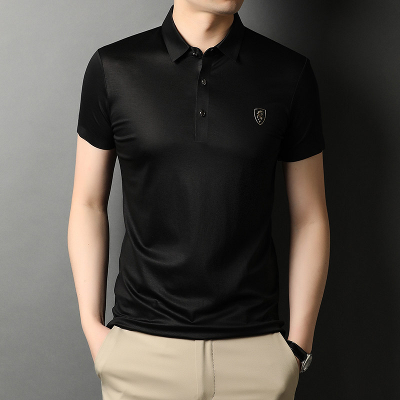 桑蚕丝短袖T恤男夏季中青年男士休闲宽松半袖POLO体恤D1205-P108,男装T恤,电商B212（原钱塘6029）
