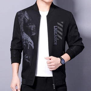 2021新款棒球领夹克衫个性印花中年男士商务休闲外套LJ1511-P120图片