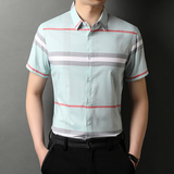 条纹衬衫男秋季新款冰丝薄款短袖帅气潮流衬衣QLM88258-P75，男装衬衫，电商B212（原钱塘6029）