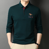 男士纯棉T恤男长袖翻领体恤商务休闲宽松打底POLO衫D8820-P70，男装Polo衫，电商B212（原钱塘6029）