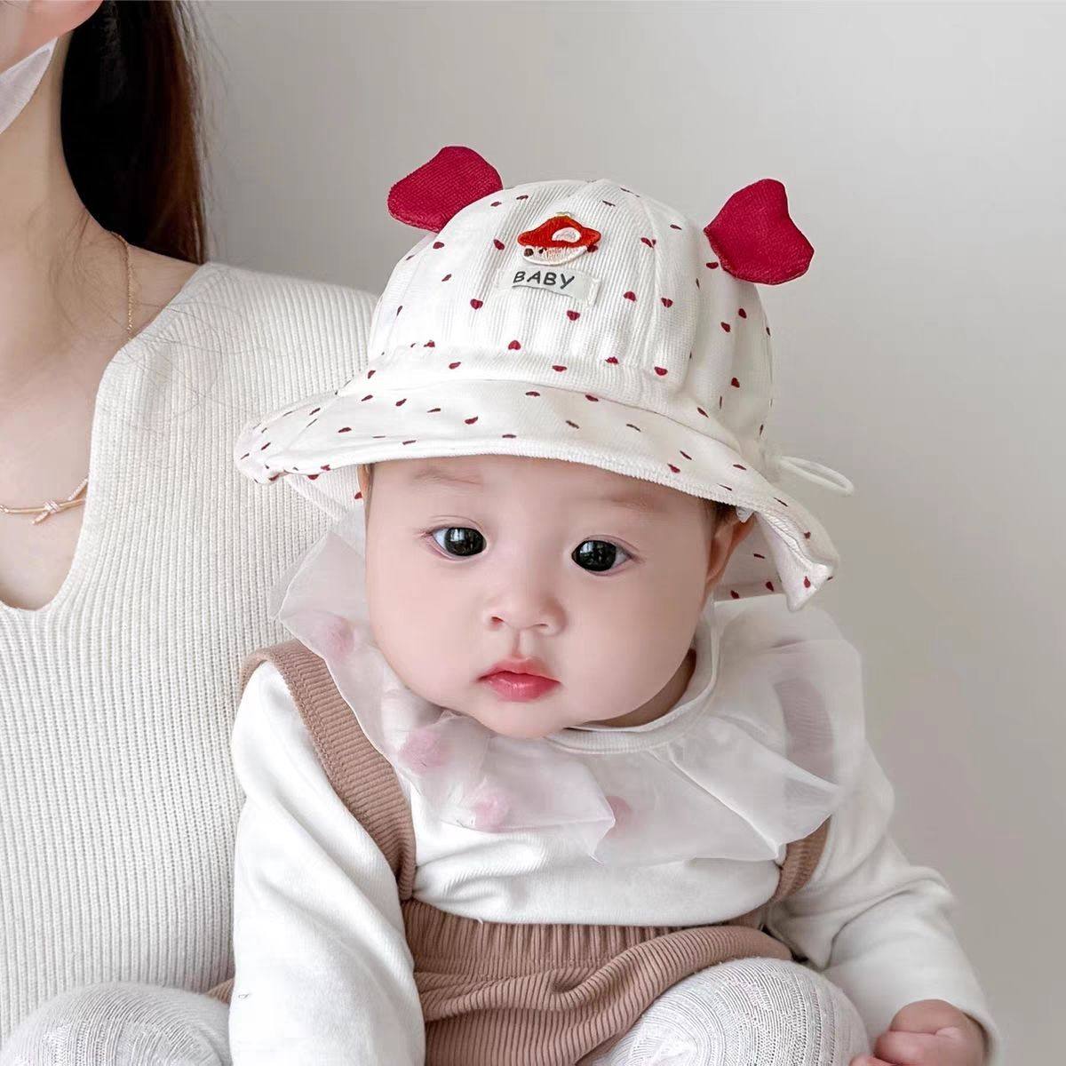 婴儿帽子秋季小月龄甜美女宝宝渔夫帽女童遮阳防晒帽宝宝3-10个月