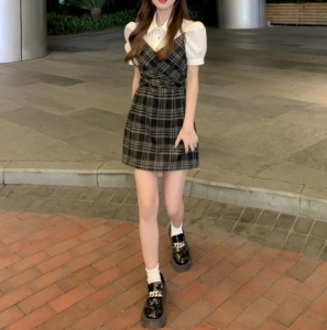 PS27388# 假两件衬衫拼接格子连衣裙女设计感学院风裙子 服装批发女装直播货源