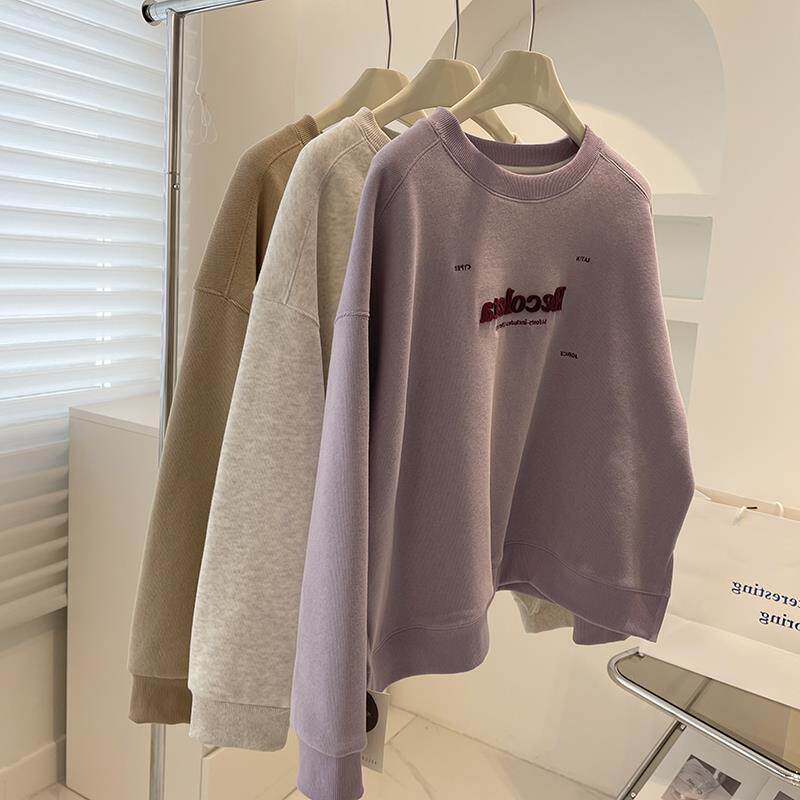 韩版牙刷绣字母卫衣女春装新款圆领短款小个子加厚休闲上衣外套潮