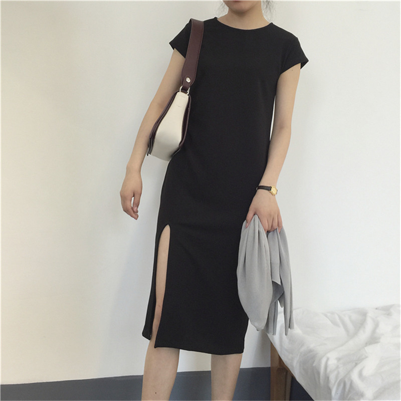 小黑裙纯色韩版直筒修身