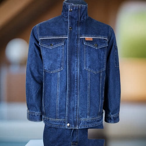 纯棉工作服套装男单层加厚耐磨防烫电焊工电力劳保服牛仔电工男士