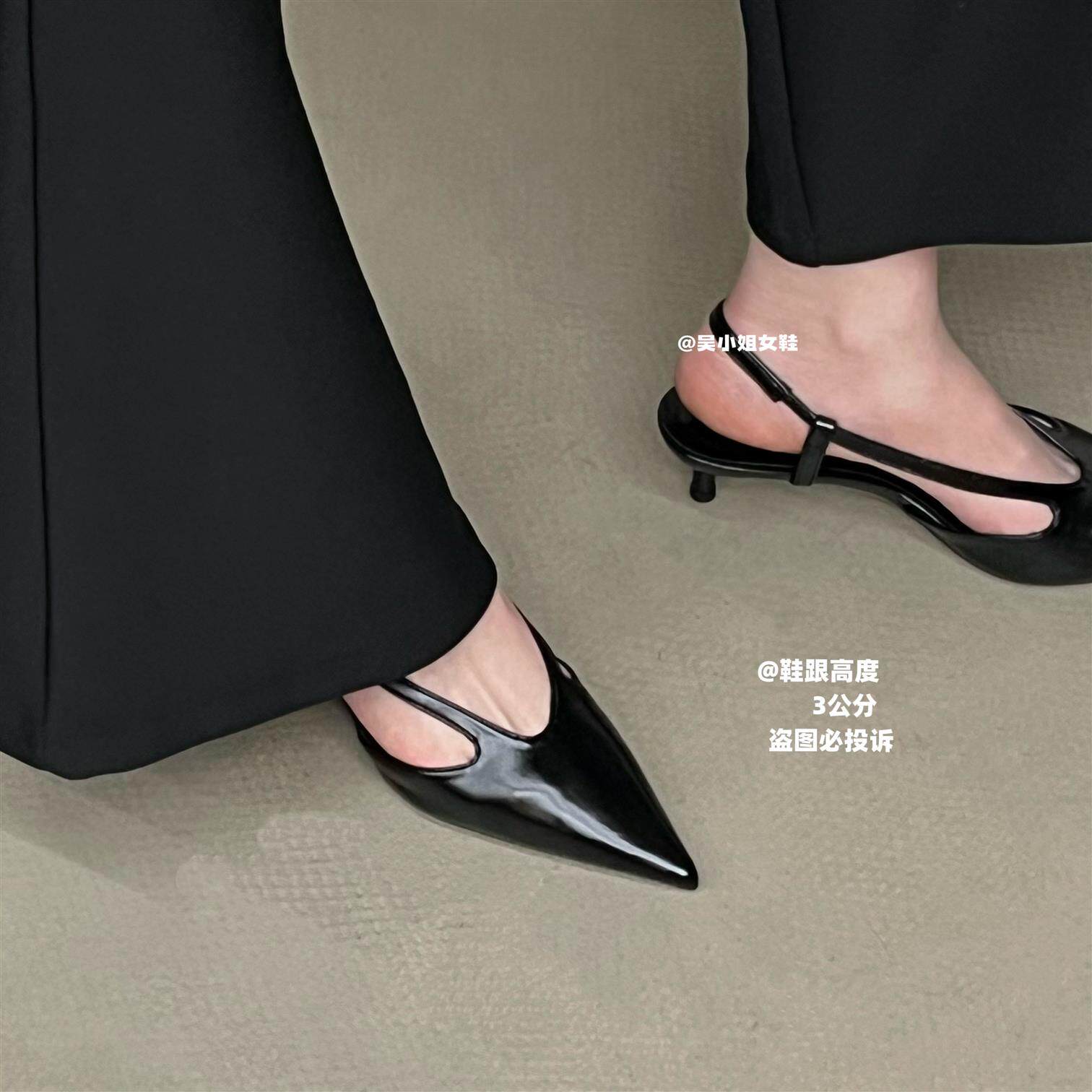 3公分！2026夏季新款小众设计感法式尖头高跟鞋时尚百搭黑色凉鞋