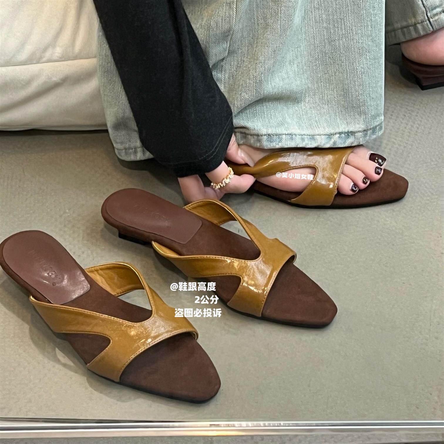 松弛感拖鞋！2026夏季新款方头一字带凉拖鞋女外穿慵懒风百搭女鞋
