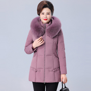 2025新款中老年羽绒服女短款连帽妈妈装白鸭绒加厚冬装外套50岁60