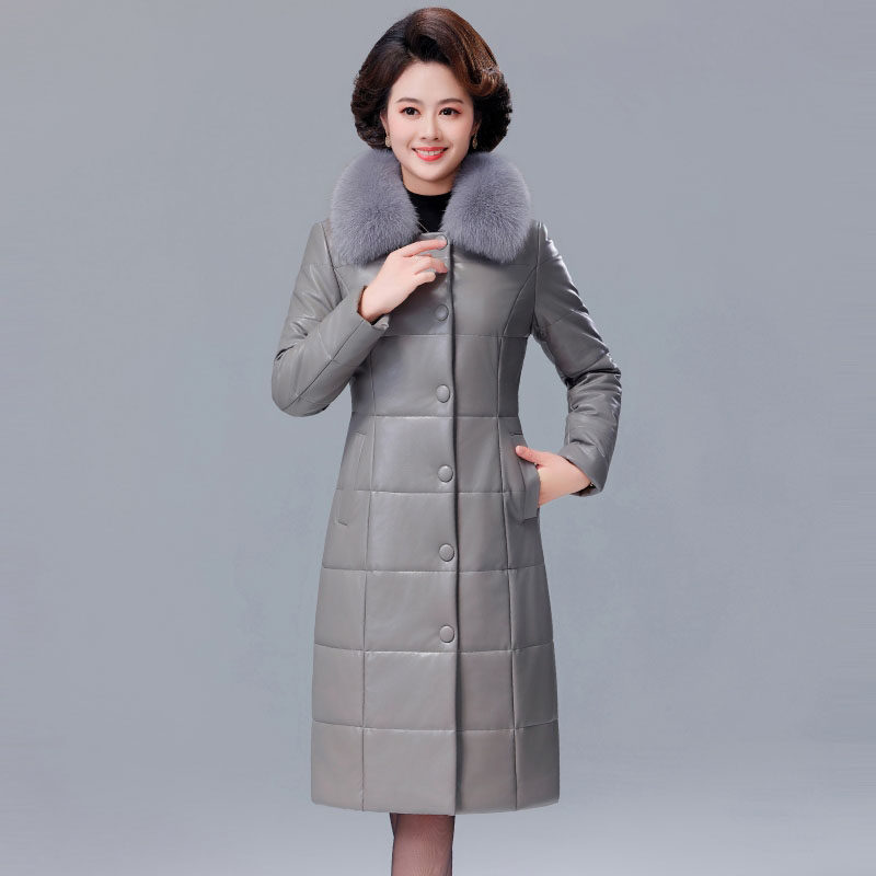 2025新款皮羽绒服女冬季长款海宁皮衣加绒加厚大码妈妈装皮草外套