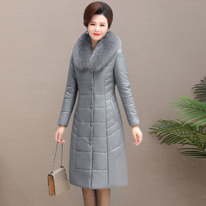 2025新款真皮羽绒服女长款海宁皮衣加绒加厚大码妈妈冬装皮草外套