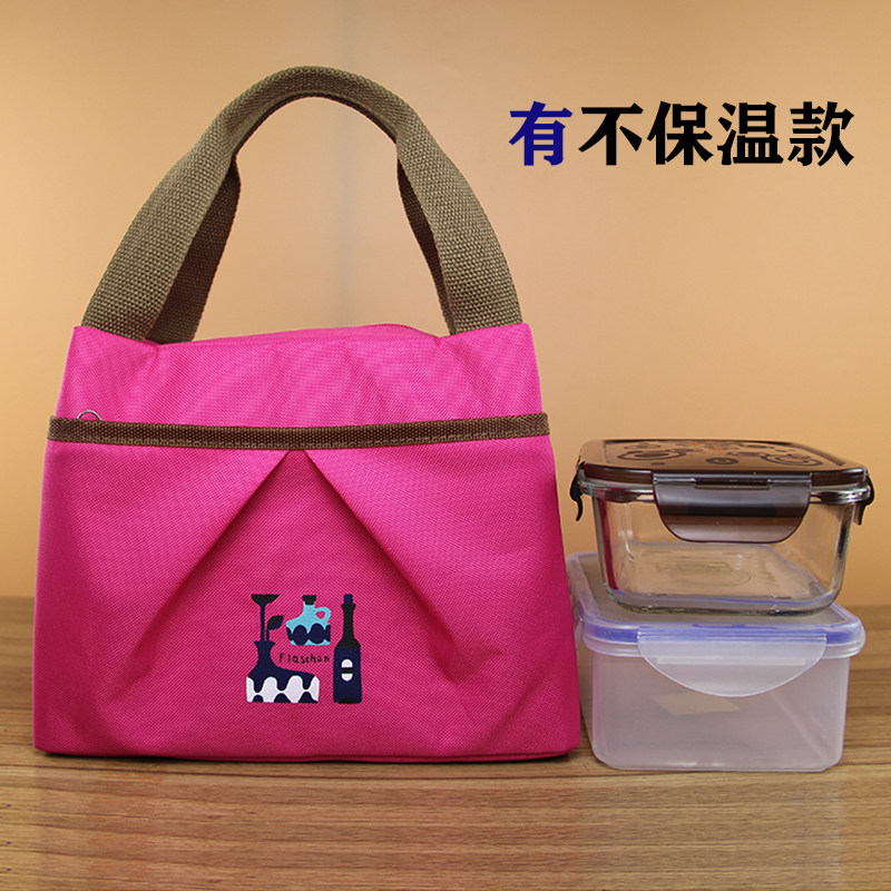 简约百搭保温手提饭盒袋多口袋上班族带饭包里布不保温午餐手提袋