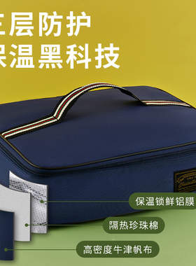 日式学生纯色手提饭盒袋防水防油牛津布加厚铝箔分格餐盒午餐包