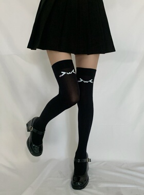 可爱卡通表情包印花高筒袜女2025新款压力显瘦天鹅绒过膝袜子