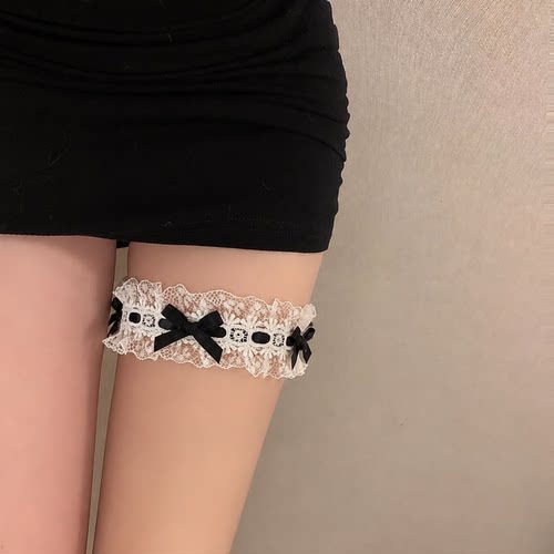 蕾丝蝴蝶结腿环女白色蕾丝黑色蝴蝶结大腿环纯欲性感腿带