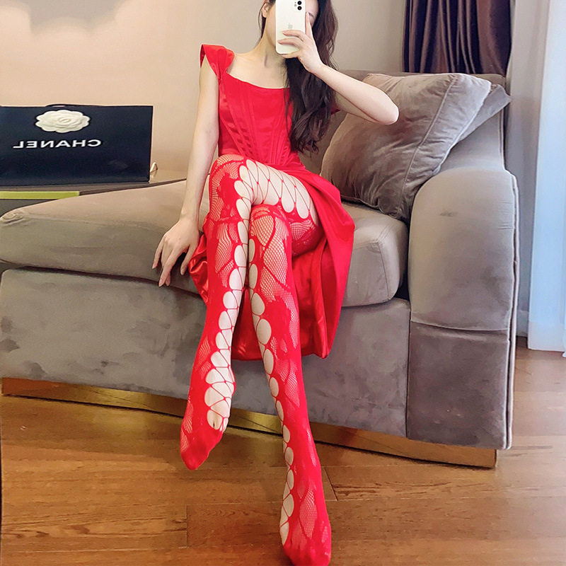 丝袜彩色侧边大佬网袜高个子交叉镂空蕾丝伪娘性感连裤袜大码女装