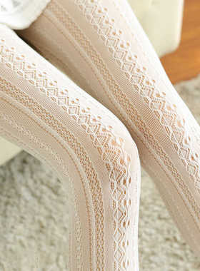 日系洛丽塔蕾丝镂空连裤袜糖果色渔网袜子Lolita连体打底袜二次元